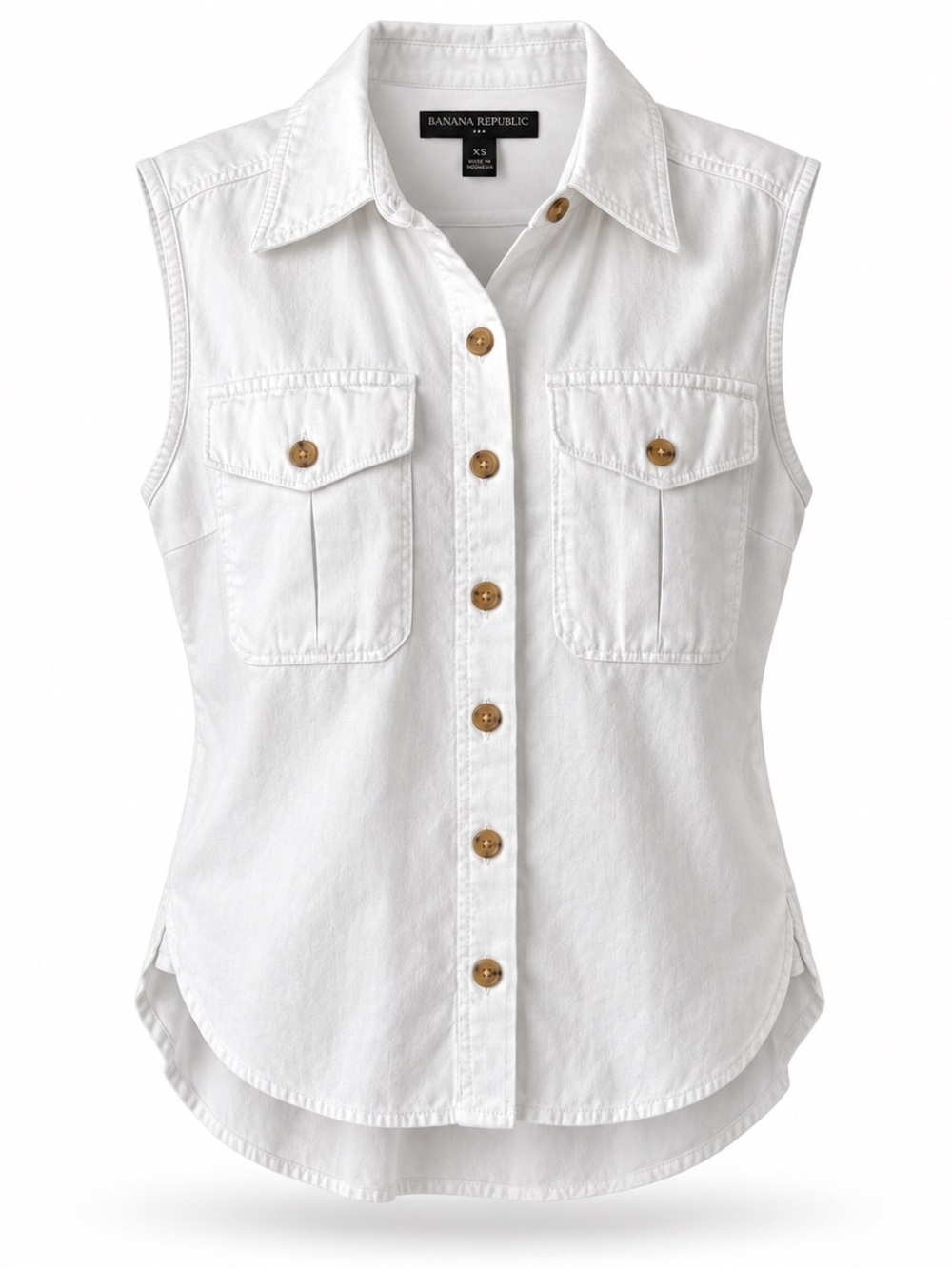 Banana Republic White Sleeveless Utility Button Down Shirt XS 100% Cotton